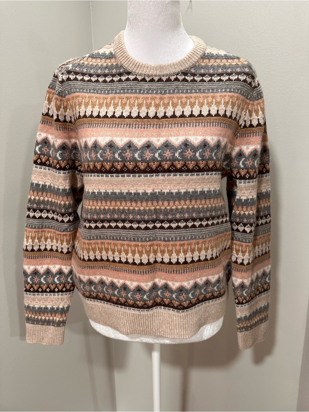 J. Crew Multicolor Fair Isle Crewneck Sweater in Beige, Blush & Gray